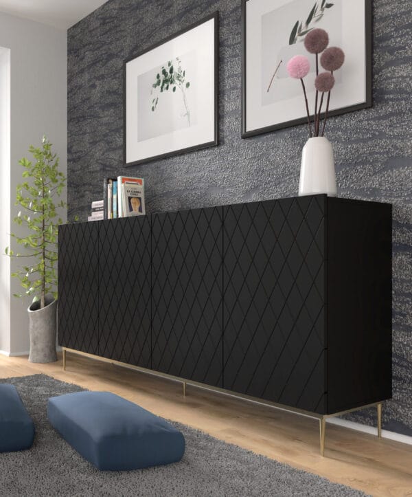 Komoda Diuna 4D 192 cm czarny mat MDF rama