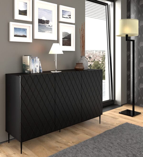Komoda Diuna 3D 145 cm czarny mat MDF rama