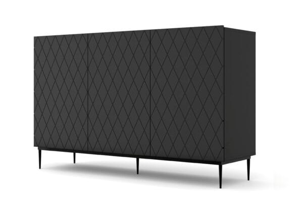 Komoda Diuna 3D 145 cm czarny mat MDF czarna rama