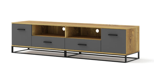 Szafka RTV ARSEN dąb palony grafit metal